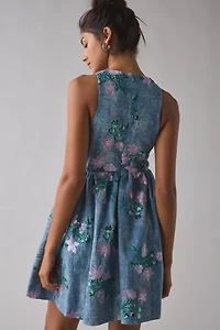 Sister Jane Azul Floral Sequin Embellished Denim Mini Dress