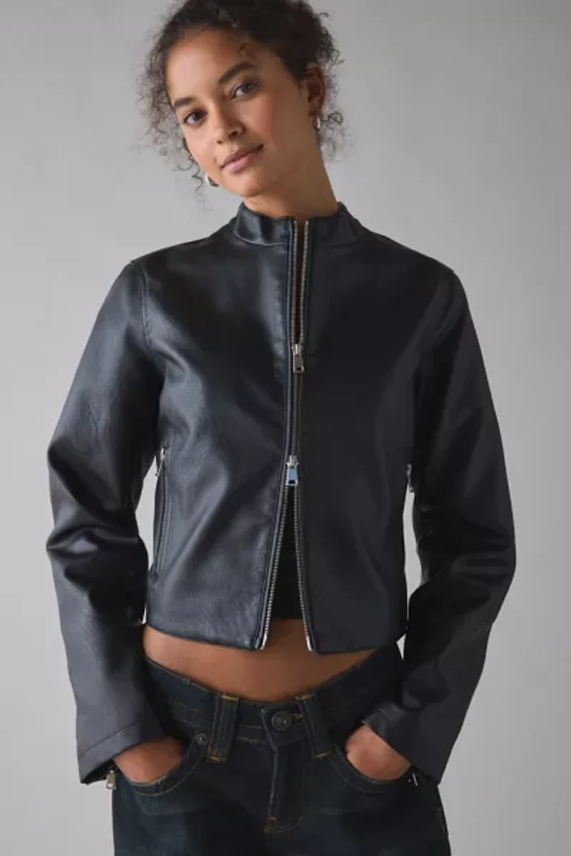 UO Katrina Faux Leather Cropped Moto Jacket