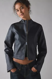 UO Katrina Faux Leather Cropped Moto Jacket