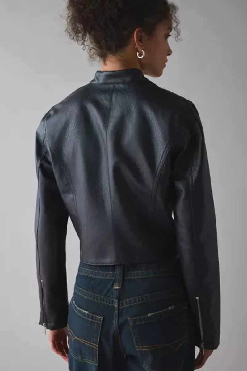 UO Katrina Faux Leather Cropped Moto Jacket