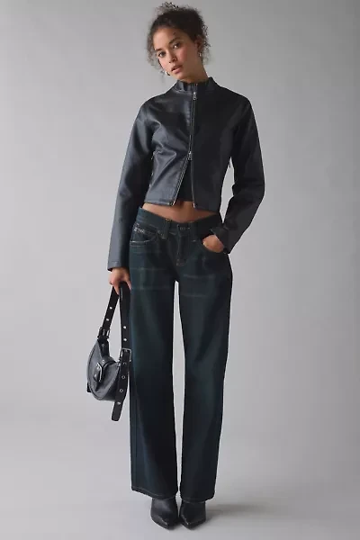 UO Katrina Faux Leather Cropped Moto Jacket