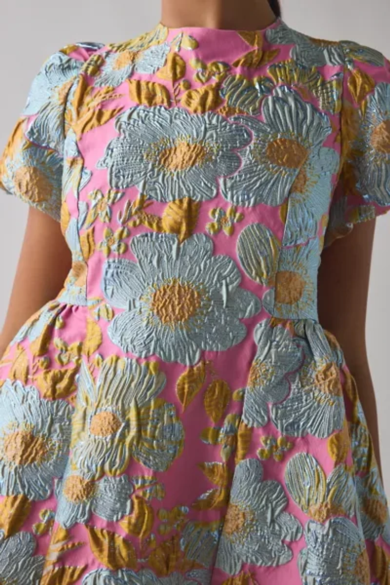 Sister Jane Alegria Floral Jacquard Puff Sleeve Babydoll Mini Dress