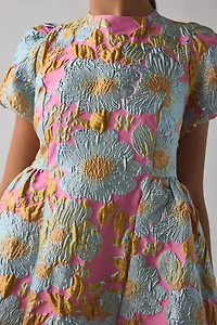 Sister Jane Alegria Floral Jacquard Puff Sleeve Babydoll Mini Dress
