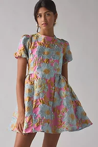 Sister Jane Alegria Floral Jacquard Puff Sleeve Babydoll Mini Dress