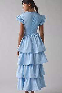 Sister Jane Feria Plunging Tiered Ruffle Midi Dress