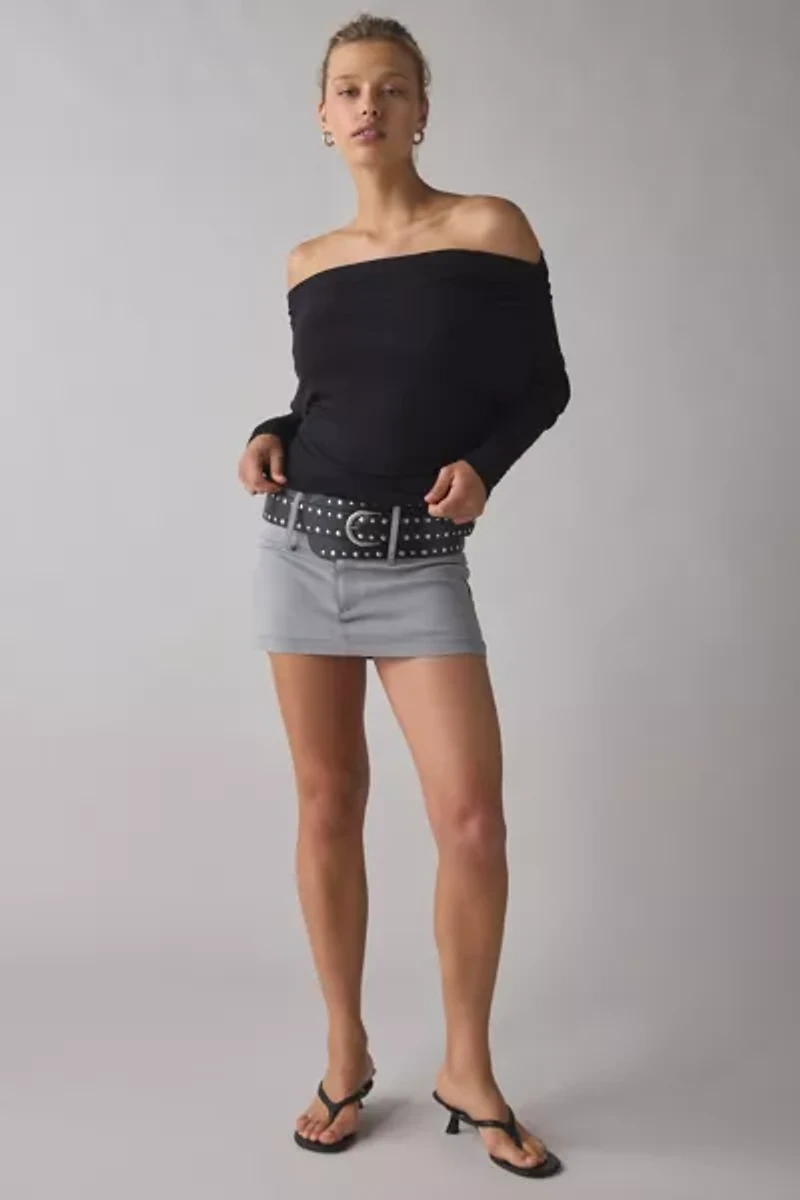 UO Elena Long Sleeve Ruched Off-The-Shoulder Top