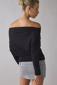 UO Elena Long Sleeve Ruched Off-The-Shoulder Top