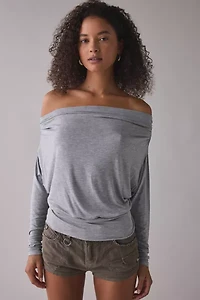 UO Elena Long Sleeve Ruched Off-The-Shoulder Top