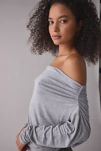 UO Elena Long Sleeve Ruched Off-The-Shoulder Top