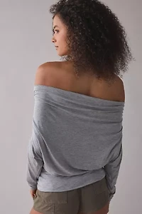 UO Elena Long Sleeve Ruched Off-The-Shoulder Top