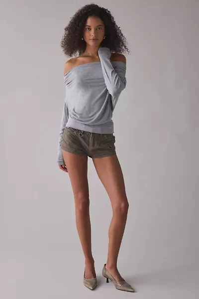 UO Elena Long Sleeve Ruched Off-The-Shoulder Top