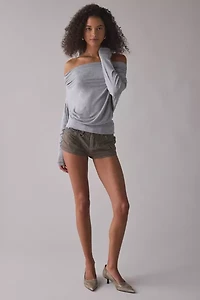 UO Elena Long Sleeve Ruched Off-The-Shoulder Top