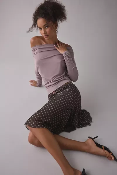 UO Elena Long Sleeve Ruched Off-The-Shoulder Top