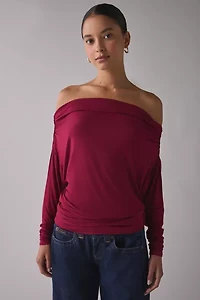 UO Elena Long Sleeve Ruched Off-The-Shoulder Top