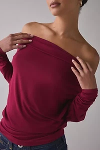 UO Elena Long Sleeve Ruched Off-The-Shoulder Top
