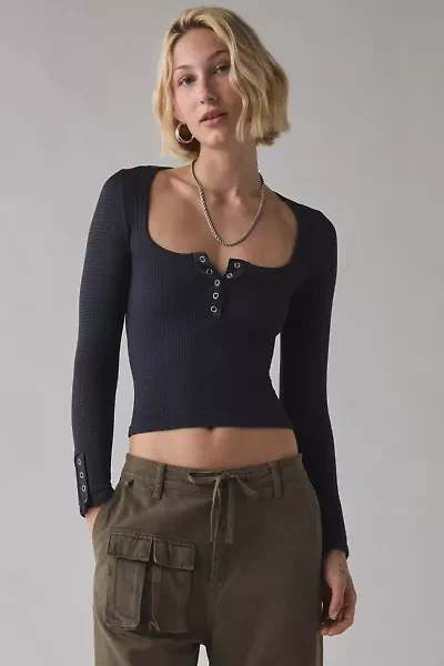 Out From Under Tripp Waffle Knit Long Sleeve Henley Top