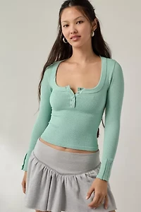 Out From Under Tripp Waffle Knit Long Sleeve Henley Top