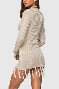 Edikted Tassel Knit Wrap Mini Dress