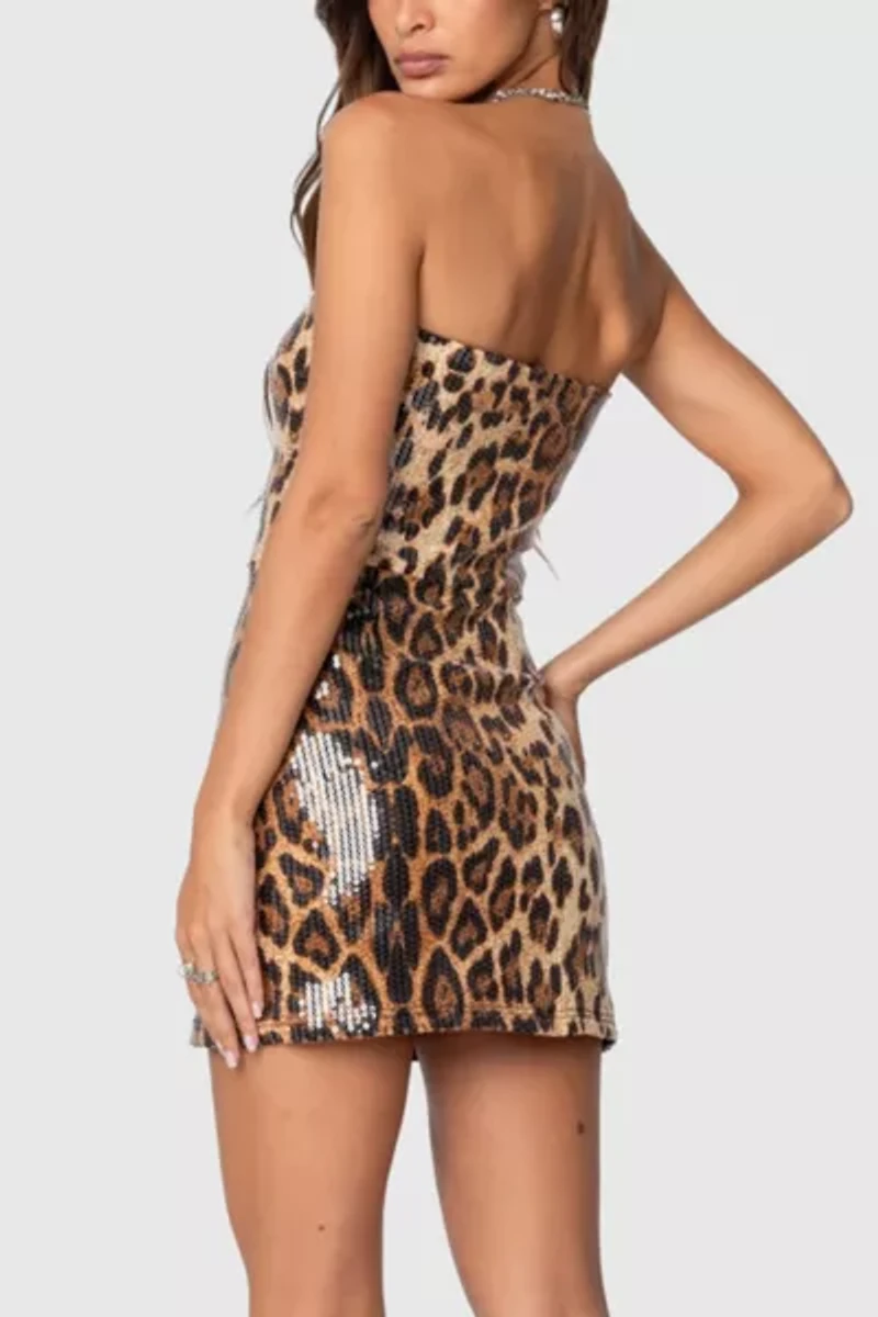 Edikted Sequin Leopard Printed Mini Dress