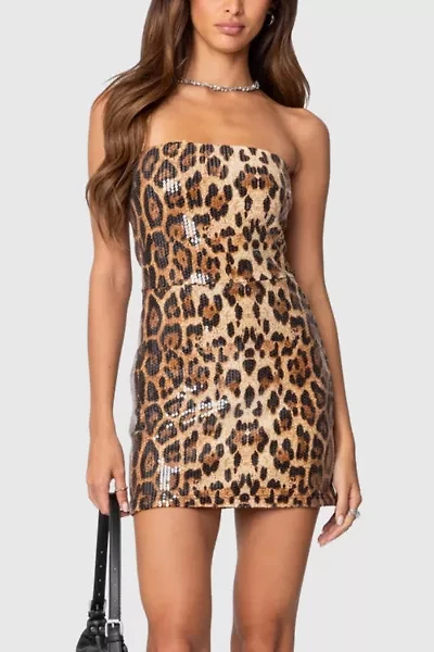 Edikted Sequin Leopard Printed Mini Dress
