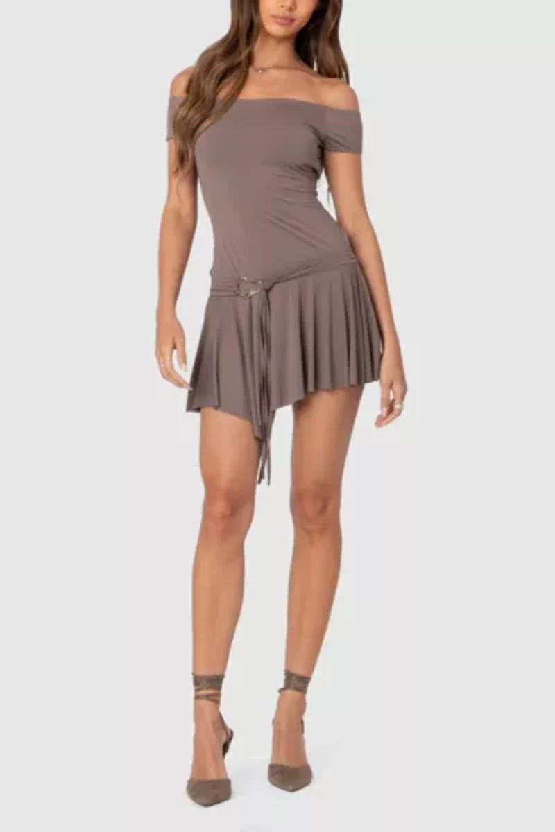 Edikted Tala Belted Off Shoulder Mini Dress