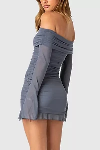 Edikted Gala Fold Over Gathered Mesh Mini Dress