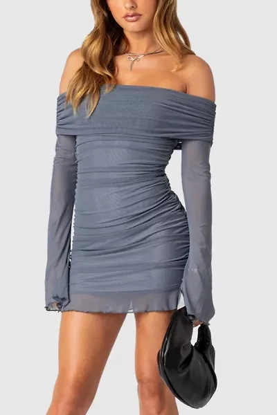 Edikted Gala Fold Over Gathered Mesh Mini Dress