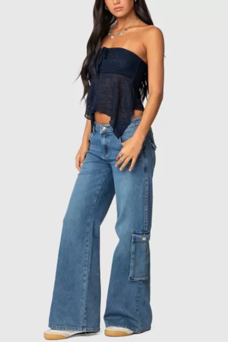Edikted Embroidered Sheer Strapless Top