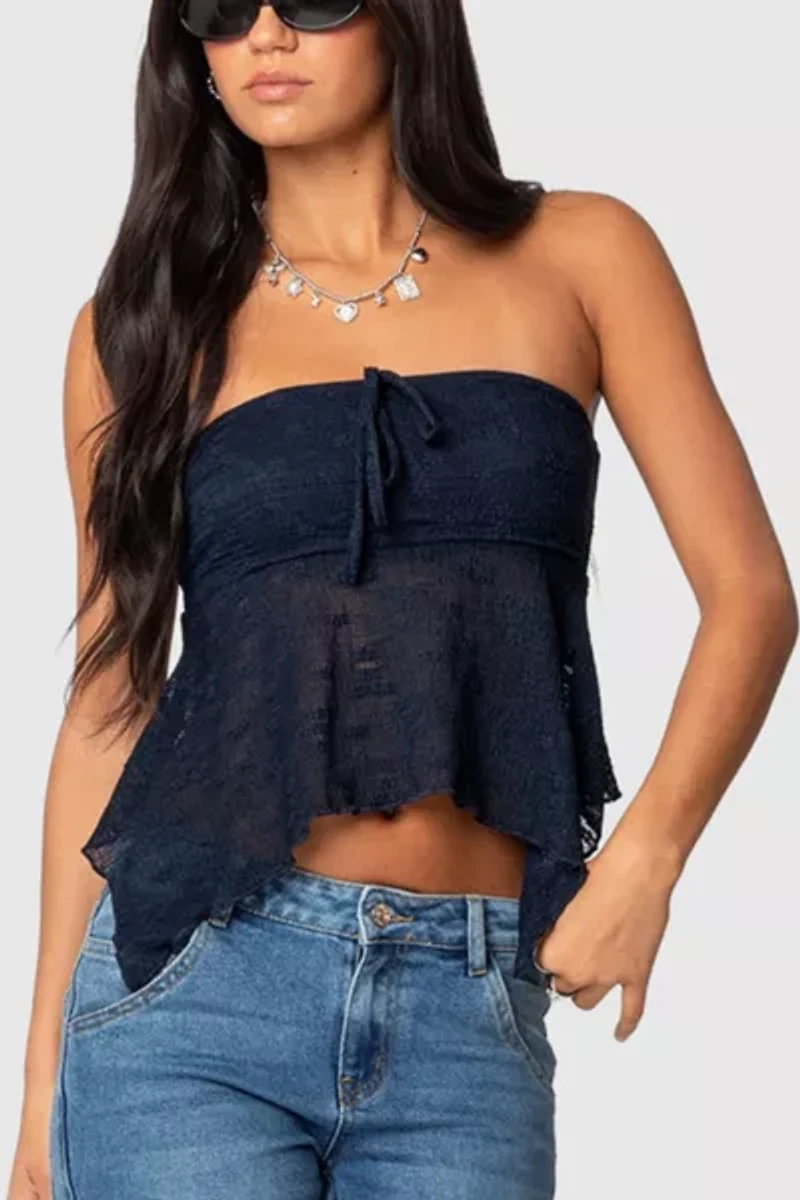 Edikted Embroidered Sheer Strapless Top