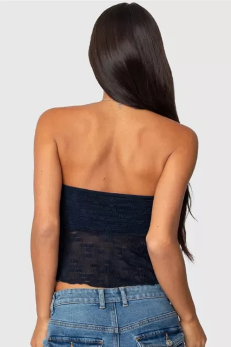 Edikted Embroidered Sheer Strapless Top
