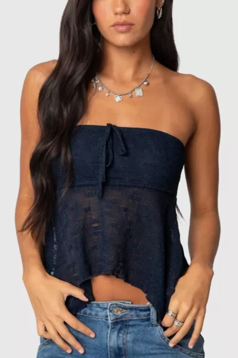Edikted Embroidered Sheer Strapless Top