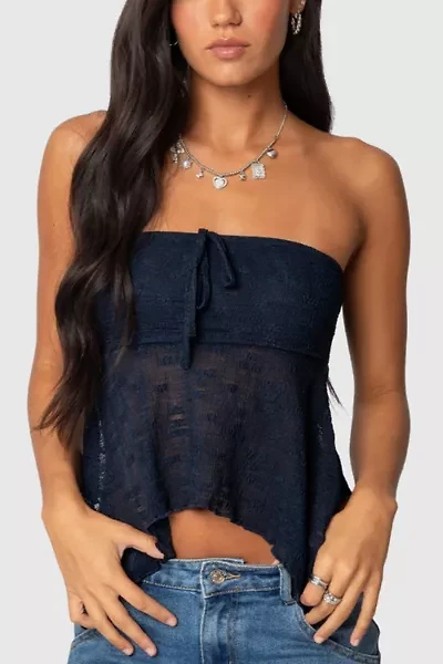 Edikted Embroidered Sheer Strapless Top