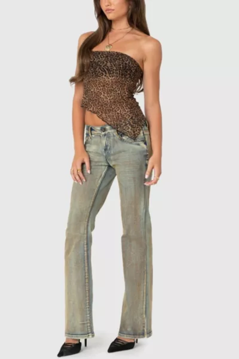 Edikted Leopard Printed Sheer Mesh Tube Top