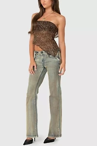 Edikted Leopard Printed Sheer Mesh Tube Top