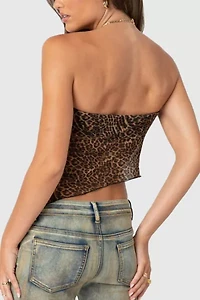 Edikted Leopard Printed Sheer Mesh Tube Top