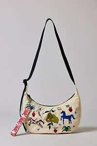 BAGGU Embroidered Painted Prairie Medium Nylon Crescent Bag