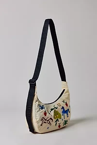 BAGGU Embroidered Painted Prairie Medium Nylon Crescent Bag
