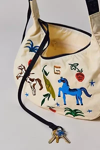 BAGGU Embroidered Painted Prairie Medium Nylon Crescent Bag