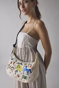 BAGGU Embroidered Painted Prairie Medium Nylon Crescent Bag