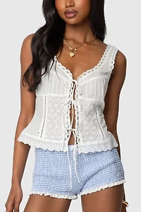 Edikted Fiore Eyelet Tie Front Top