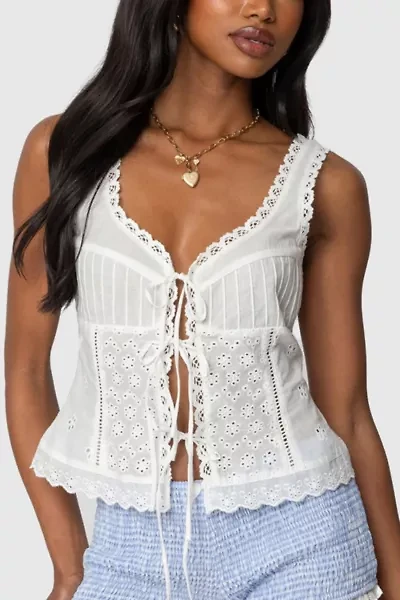 Edikted Fiore Eyelet Tie Front Top