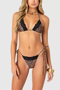 Edikted Lacey Leopard Triangle Bikini Top