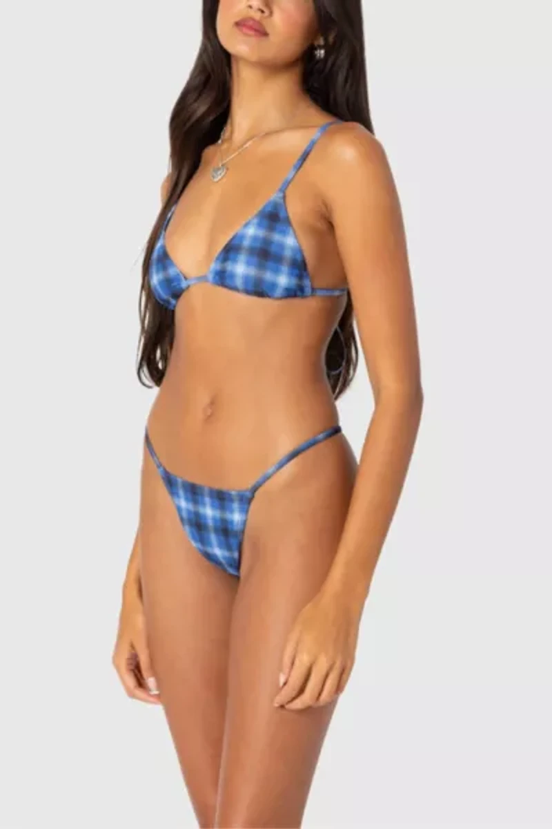 Edikted Preppy Plaid Triangle Bikini Top