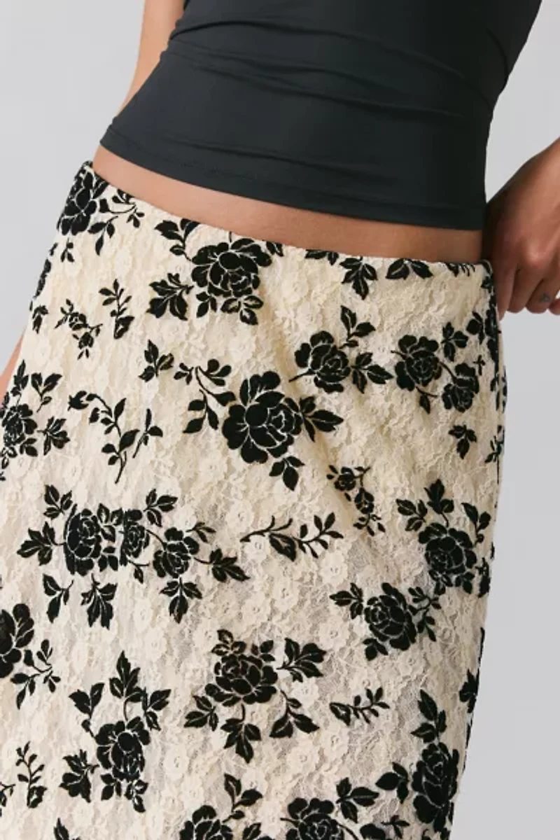 Kimchi Blue Sheer Beauty Flocked Lace Hanky Hem Midi Skirt