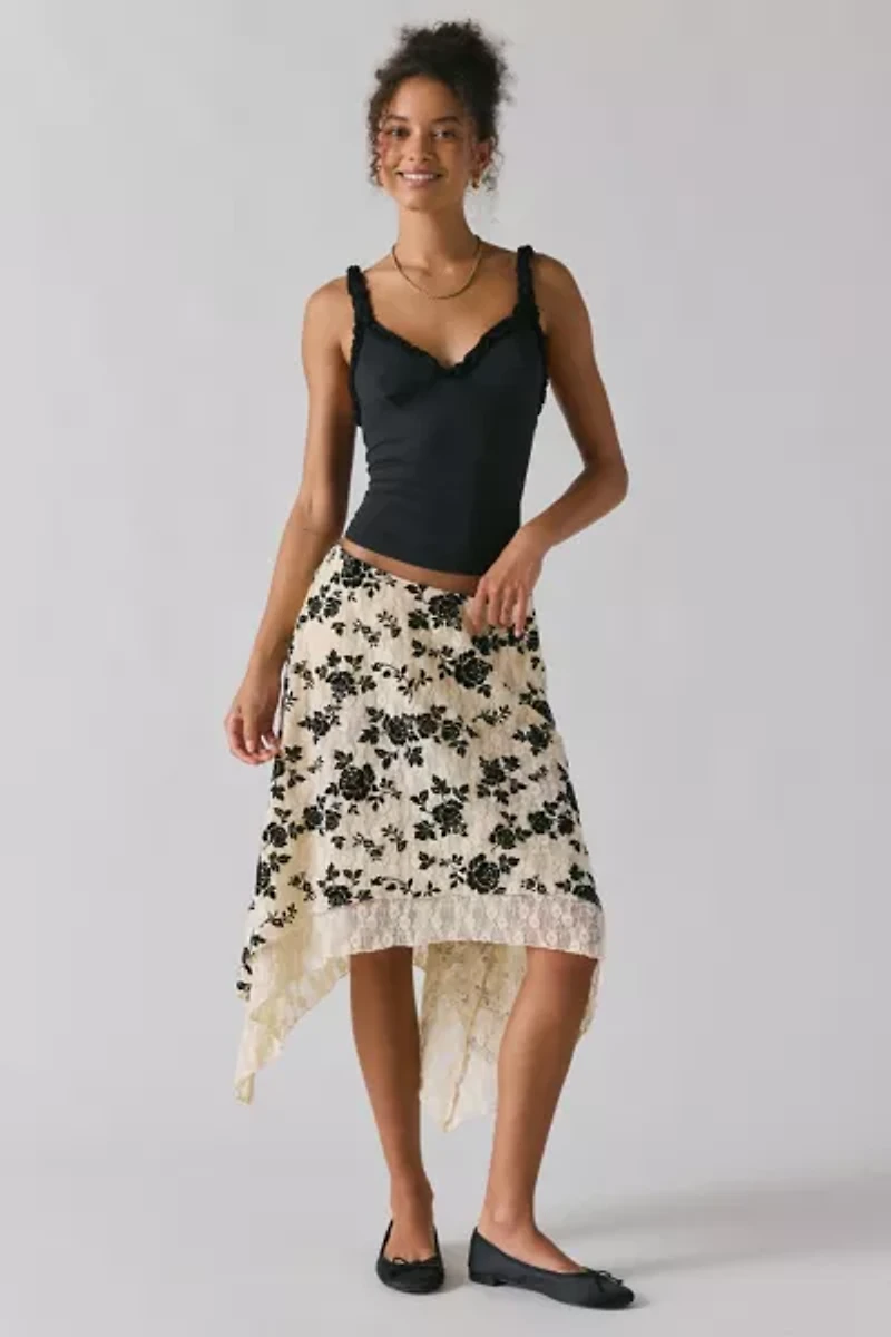 Kimchi Blue Sheer Beauty Flocked Lace Hanky Hem Midi Skirt