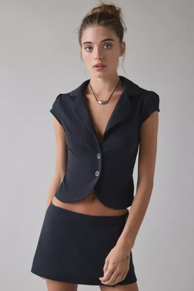 UO Daphne Cropped Button-Front Blazer Top