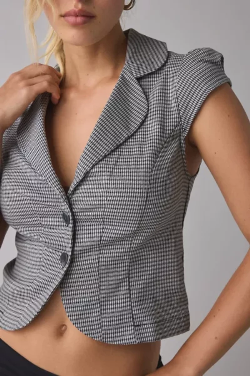 UO Daphne Cropped Button-Front Blazer Top