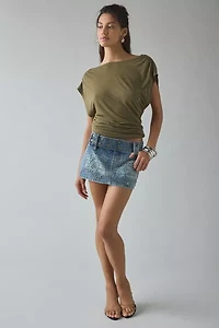 Kimchi Blue Backstage Studded Belted Waistband Low-Rise Denim Micro Mini Skirt