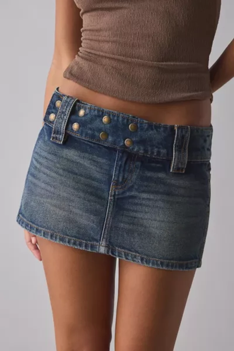 Kimchi Blue Backstage Belted Waistband Low-Rise Denim Micro Mini Skirt