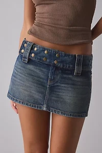 Kimchi Blue Backstage Belted Waistband Low-Rise Denim Micro Mini Skirt